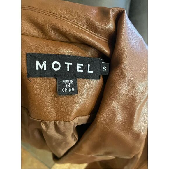Motel Womens Brown Leather Two-Button Front Blazer Jacket Small - Picture 3 of 5